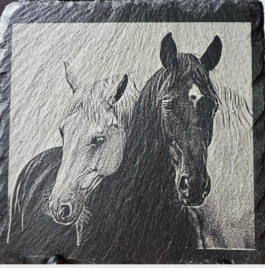 Laser Etched Horse Photo Slate Coaster