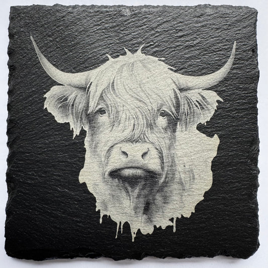 Laser Etched   Cow Slate Coasters x 4